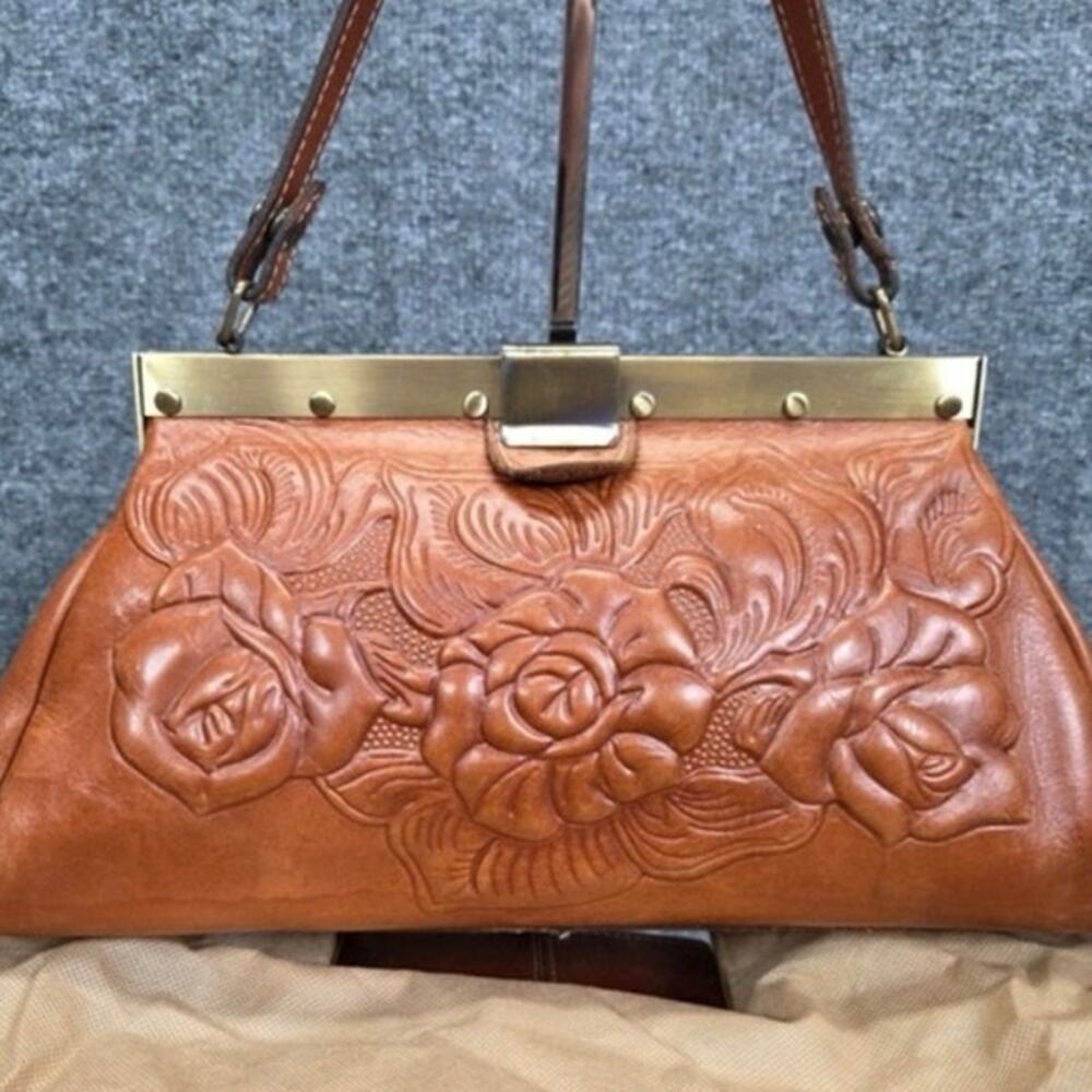 Patricia Nash Tooled Leather Frame Satchel – Floral Embossed